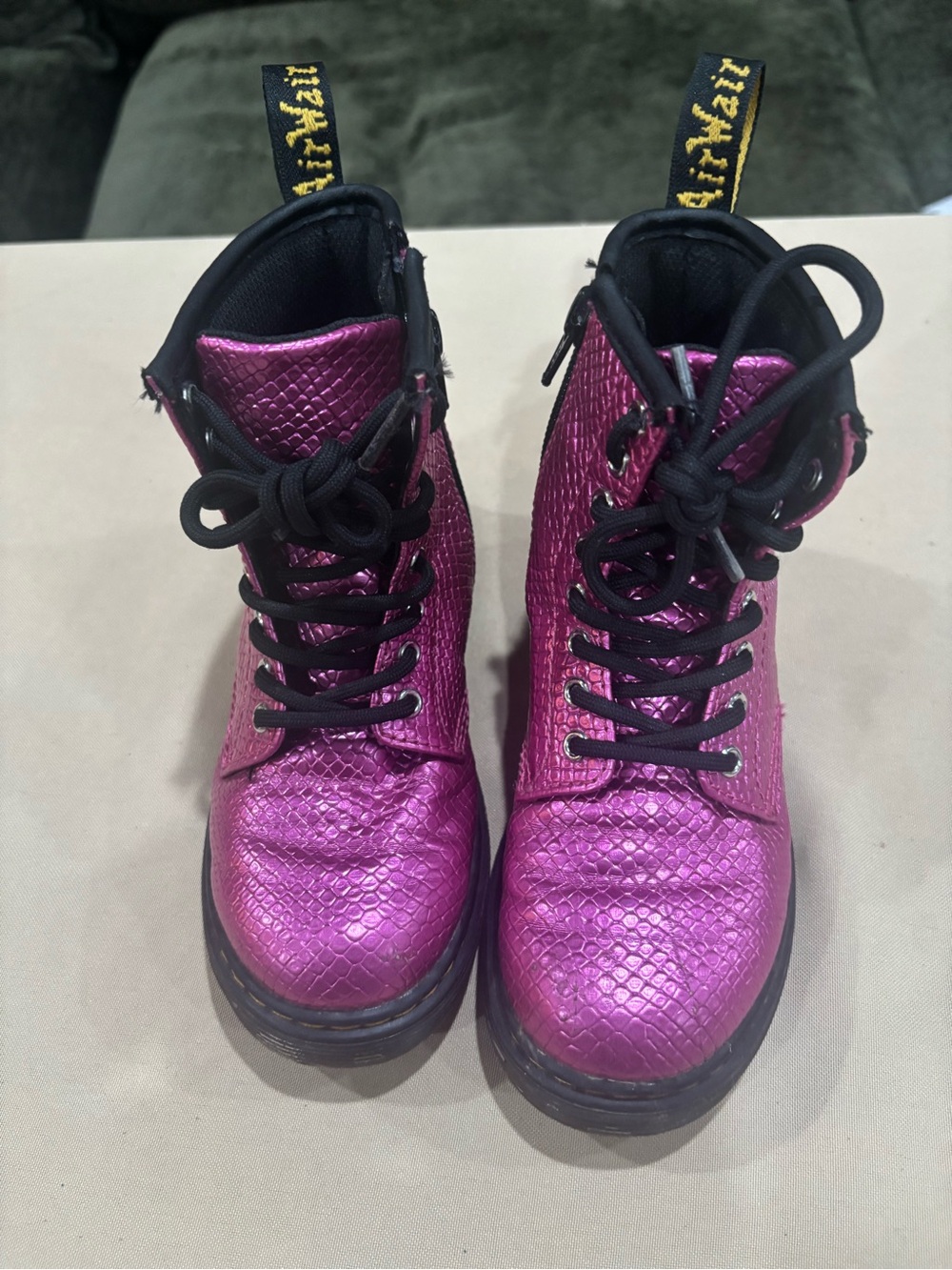 Dr Martens 1460 J Boots Girls Kids Size 11 Pink Croc Reptile Lace Up Combat Shoe